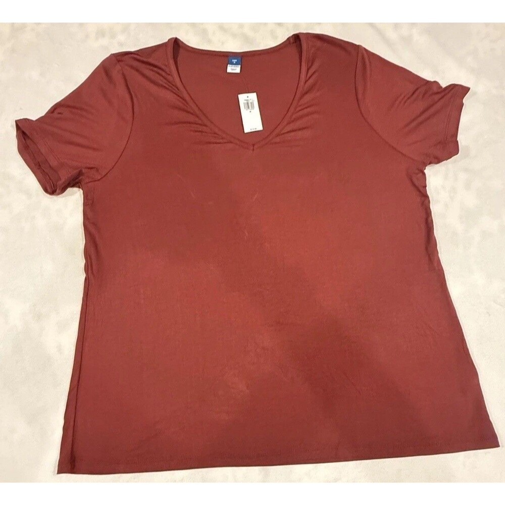 Old Navy Luxe Womens Brown/Rust Knit V-Neck Short Sleeve T-Shirt Size M